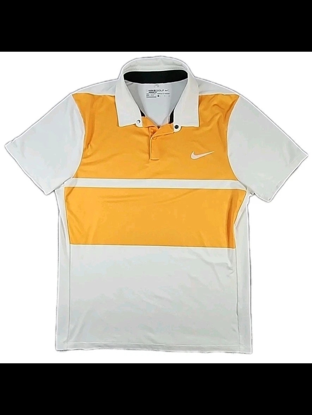 Nike Mens Golf Polo Dri-Fit Short Sleeve Shirt Coppinwood White Yellow Size L